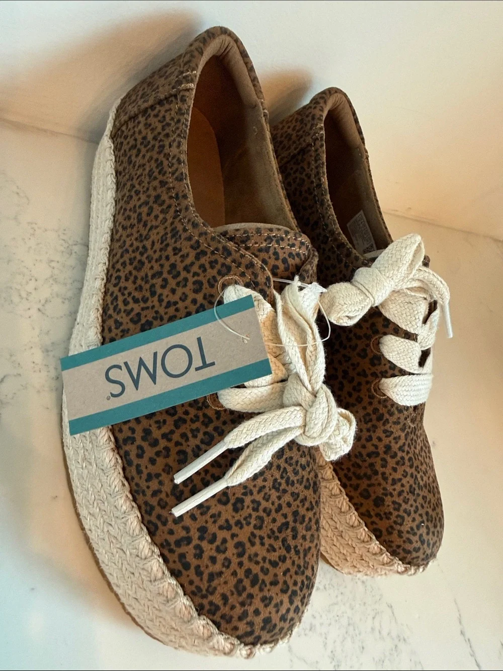 TOMS Valencia Lace-Up Platform Espadrille in Toffee Leopard Print size 9 NWT